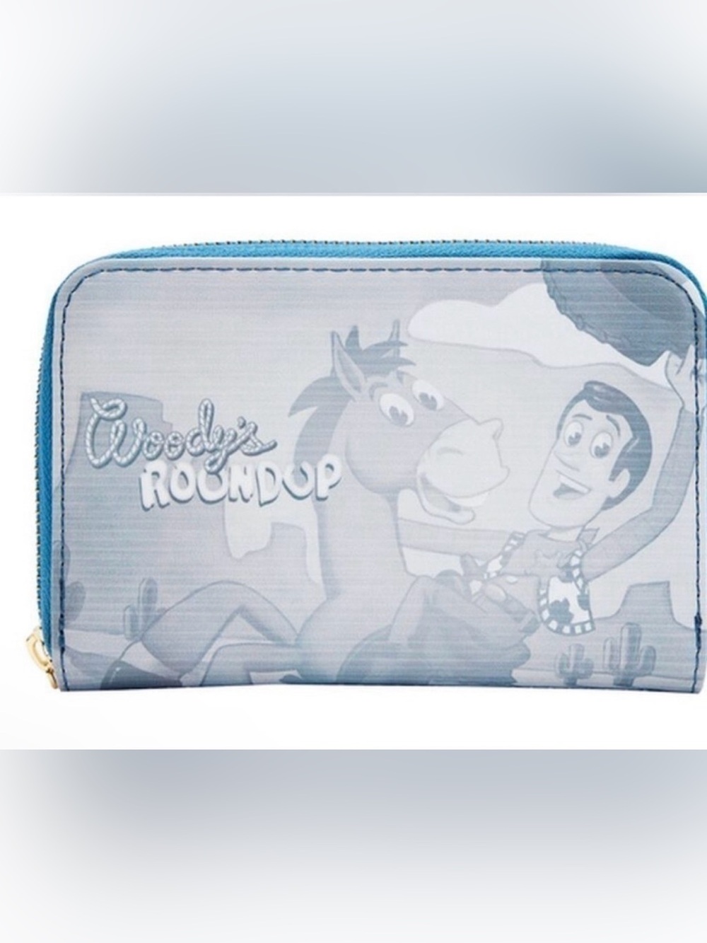 Loungefly Disney Pixar Toy Story Woody’s Roundup Zip Around Wallet Blue Gray NWT